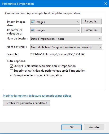 parametrage transfert photos